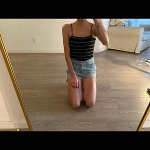 Striped body suit that ties in the back